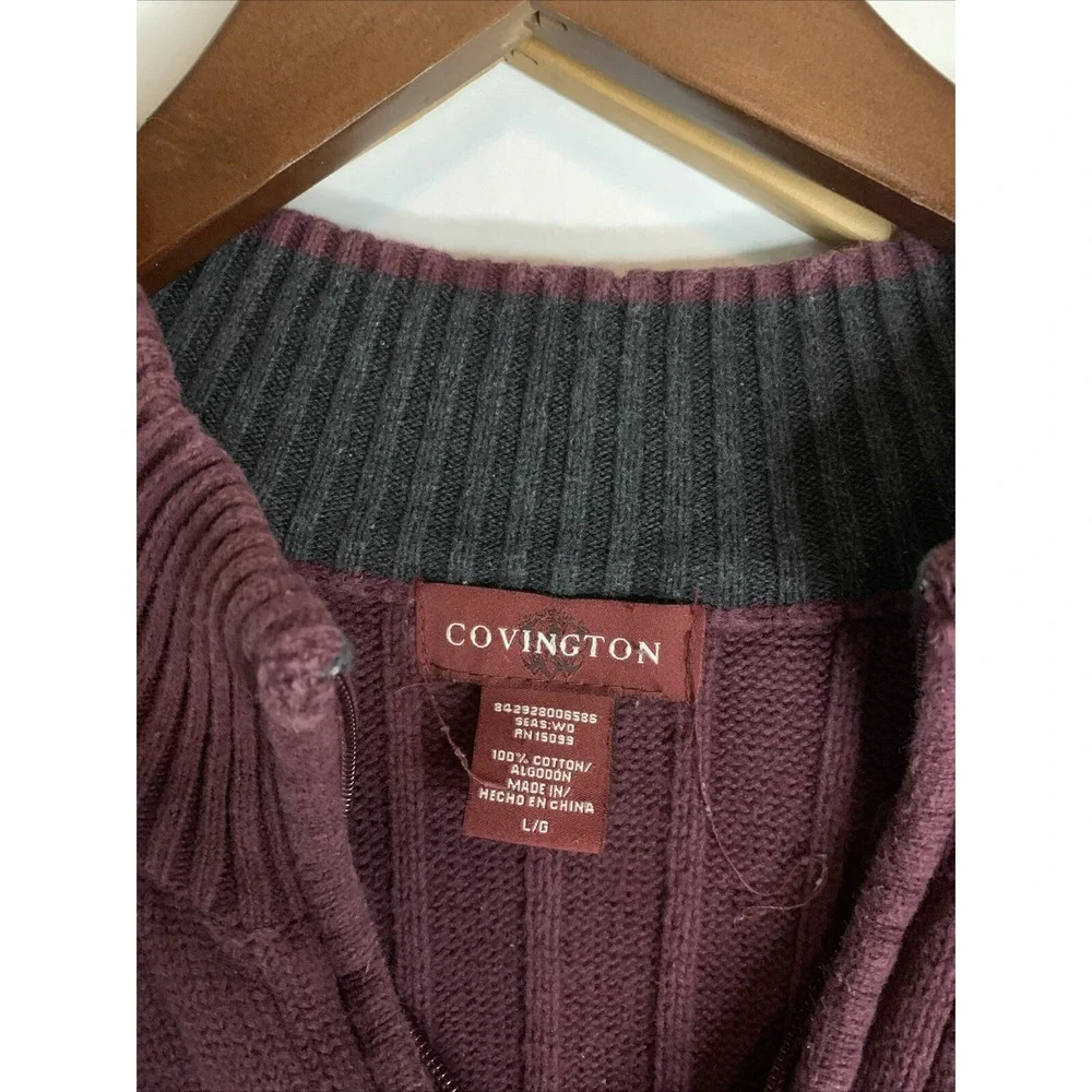 COVINGTON Ribbed Cotton LS Mock Neck‎ 1/4 Zip Pullover Sweater Maroon Men's LG